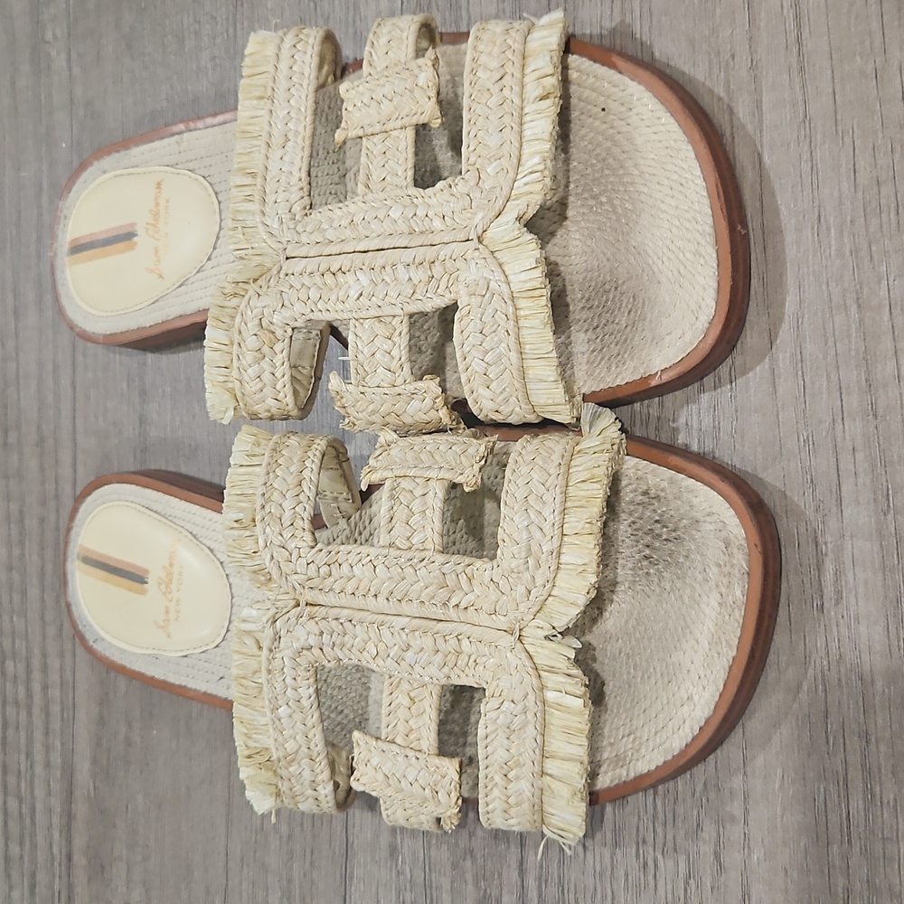Sam Edelman Bay Natural Raffia  Open-Toe Slip-On Flats Sandals size 8